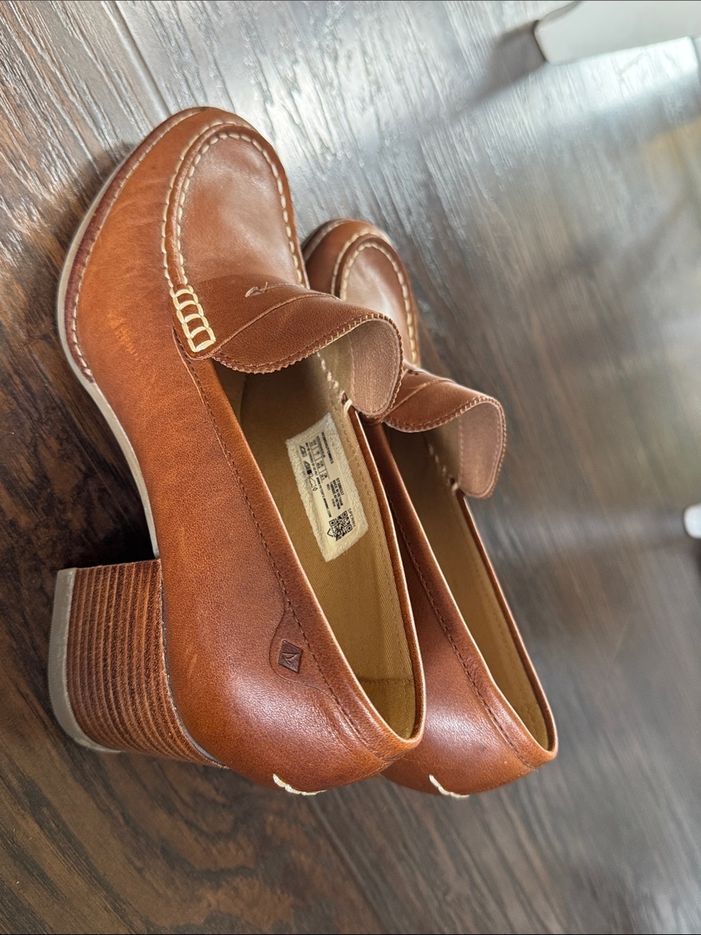 Sperry Brown Leather Block Heel Loafers - Picture 9 of 13